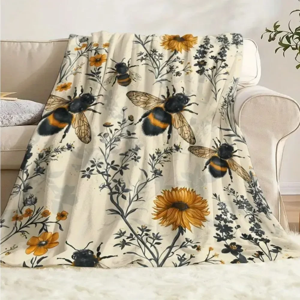 Bee & Wildflower Sunflower Digital Print Lightweight Fleece Blanket 50